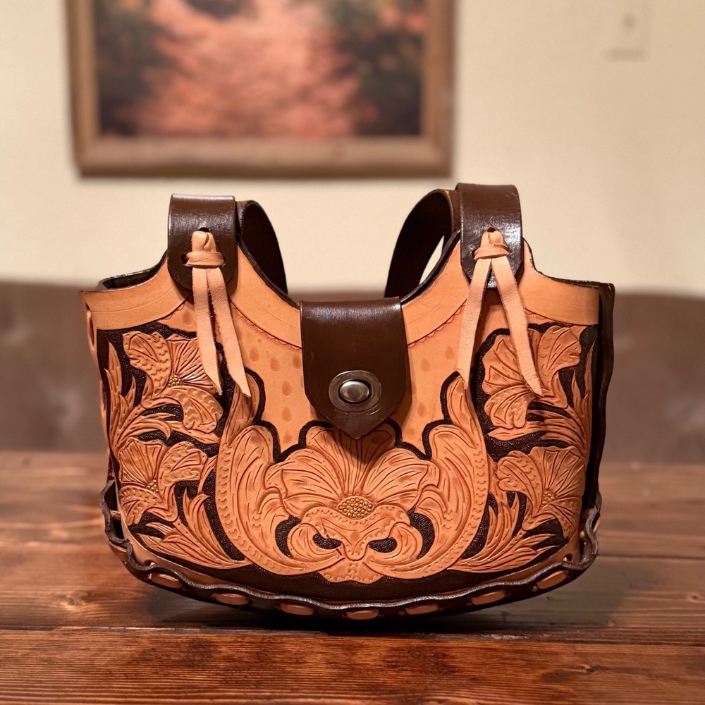 Unbranded Artisan Purse Women Small Brown Excellent Hand Tooled Leather Floral